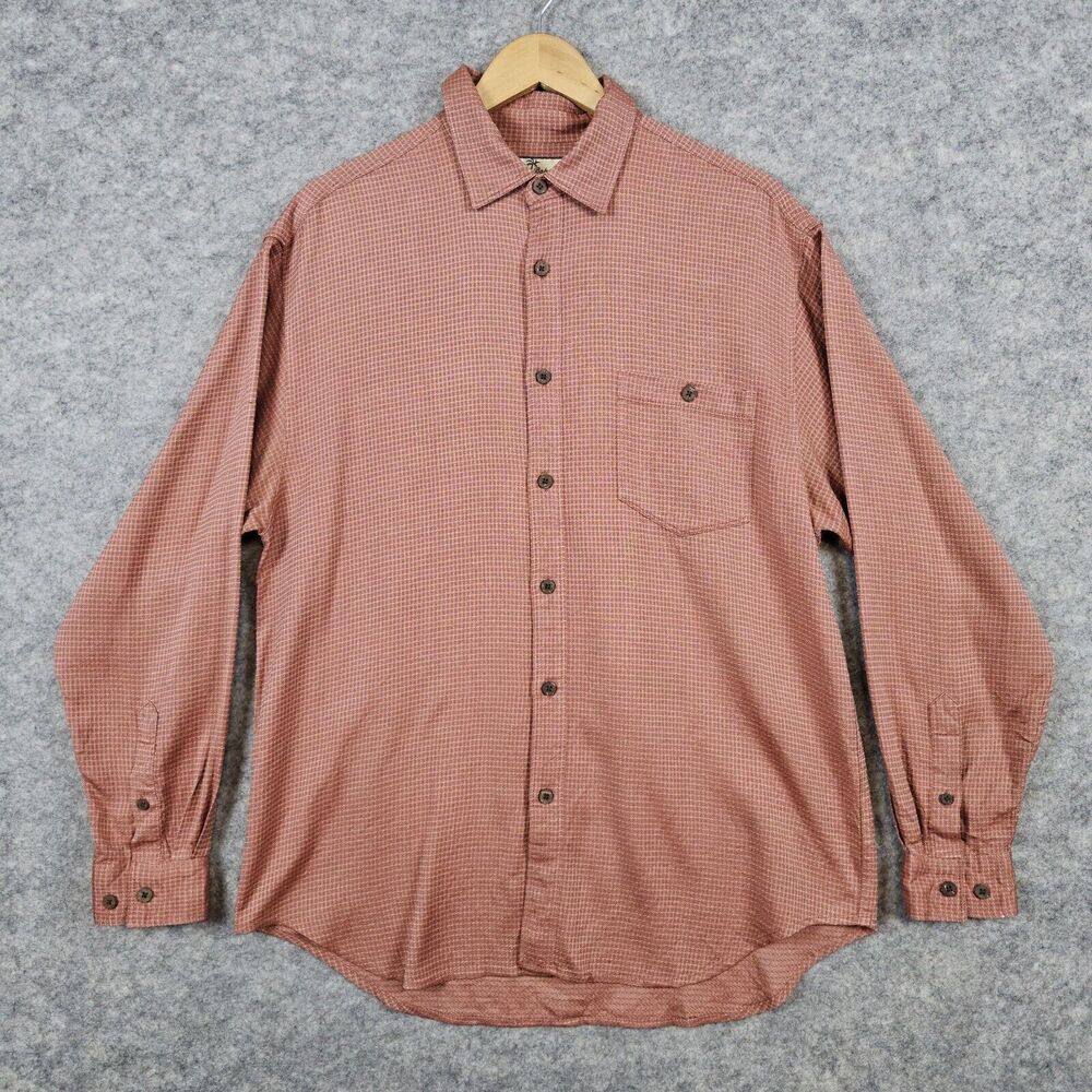 Tommy Bahama Men's 100% Silk Shirt Size M Burnt Orange Checks UNDERARM WEAR FLAW